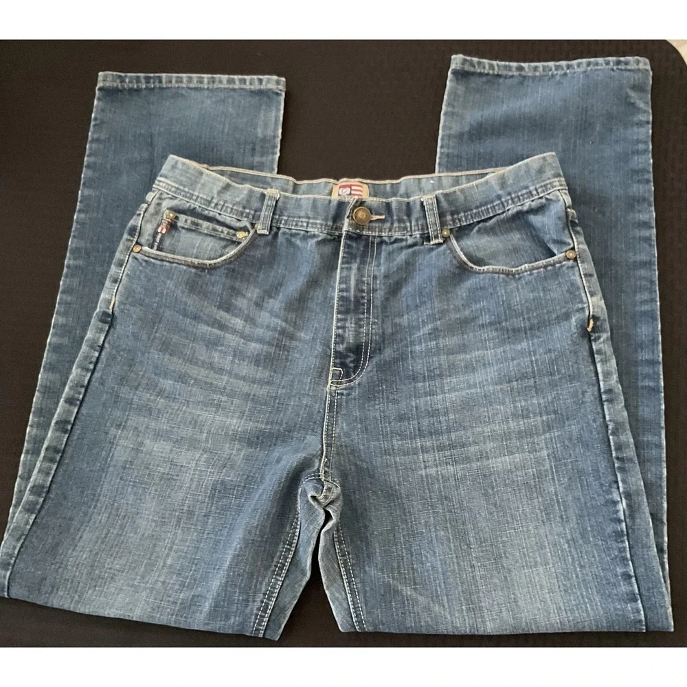 Phat Farm Jeans Mens 38x34 Blue Relaxed Straight Original Flava Embroidered